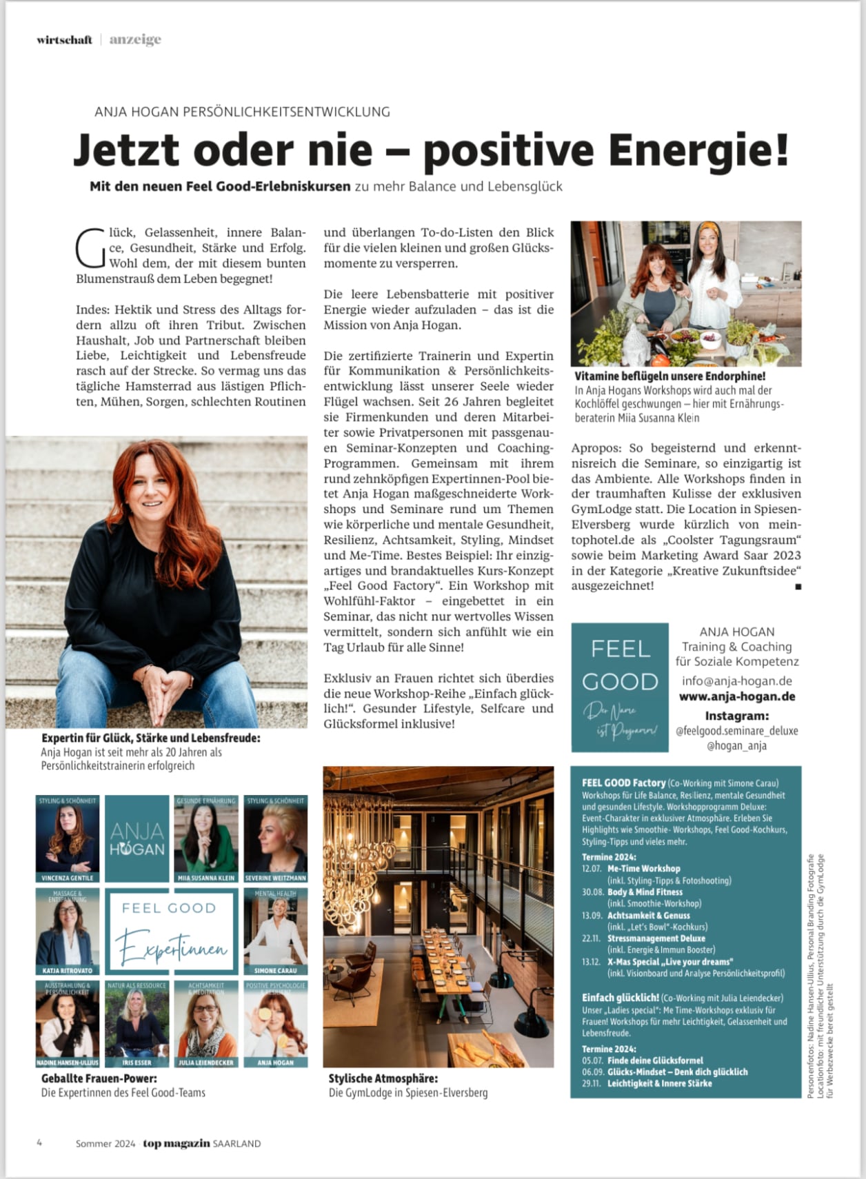 Anja Hogan - Feel Good Bericht aus top magazin Saarland
